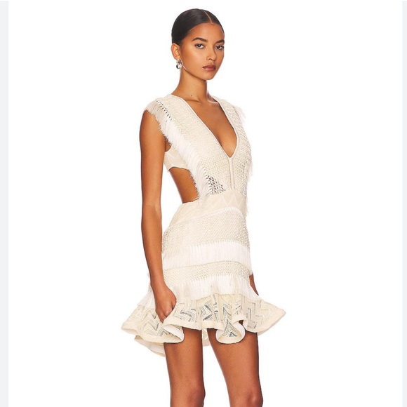 PatBO Dresses & Skirts - PATBO X ALESSANDRA PLUNGE FRINGE TRIM MINI DRESS CREAM SIZE US 4 / BRA 36